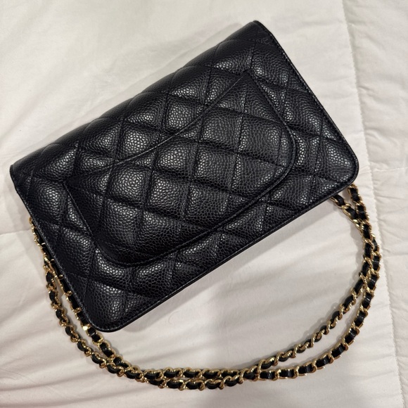 100% Authentic Black CHANEL Caviar Leather Wallet on Chain WOC - Picture 6 of 7